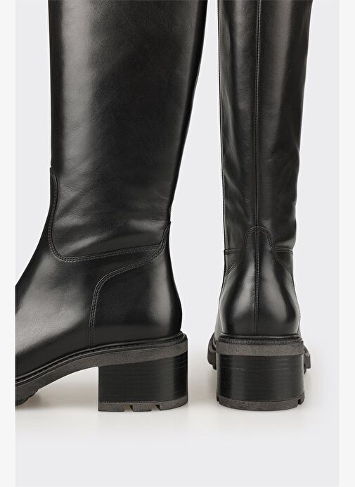 Siyah Deri Kadın Topuklu Çizme - Görsel 5