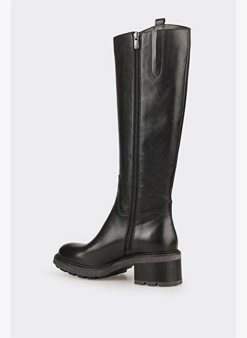 Siyah Deri Kadın Topuklu Çizme - Görsel 4