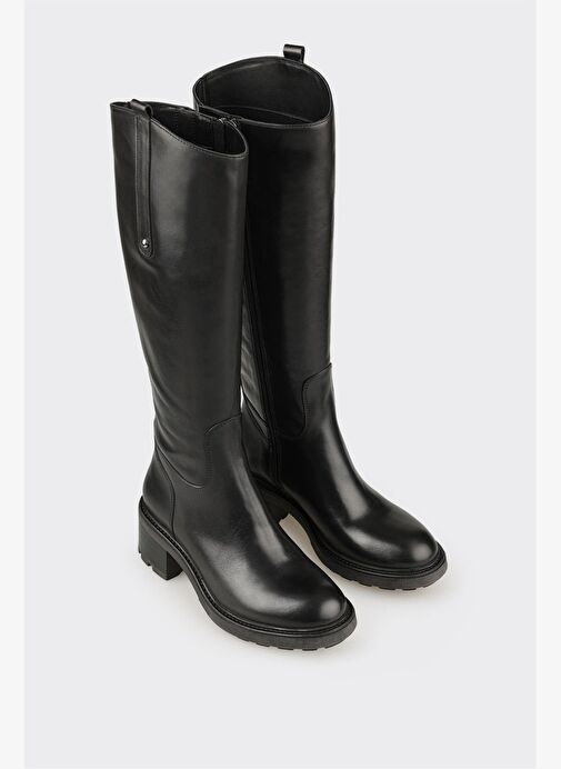 Siyah Deri Kadın Topuklu Çizme - Görsel 3