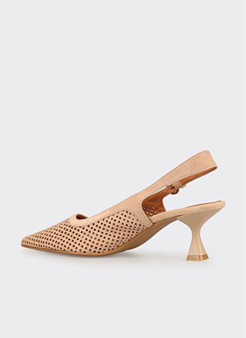 Bej Deri Kadın Topuklu Ayakkabı - Görsel 4