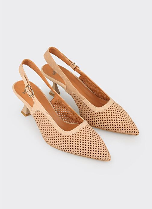 Bej Deri Kadın Topuklu Ayakkabı - Görsel 3