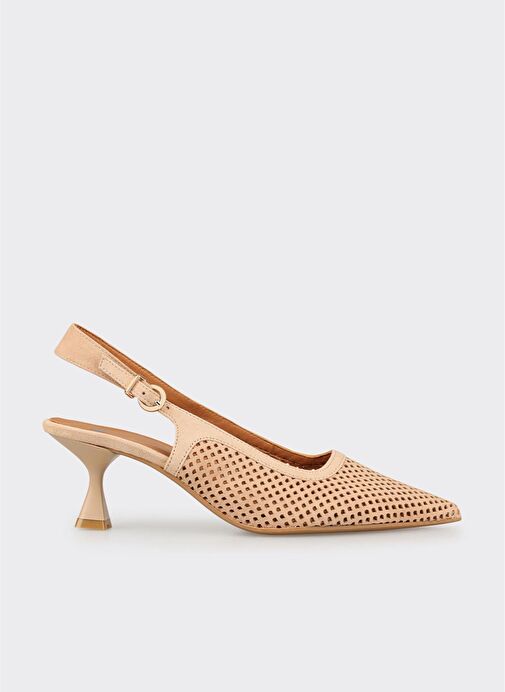 Bej Deri Kadın Topuklu Ayakkabı - Görsel 2