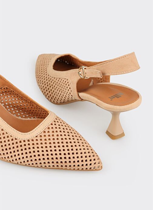 Bej Deri Kadın Topuklu Ayakkabı - Görsel 5