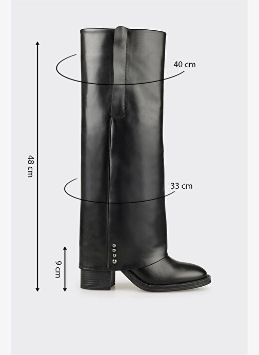 Siyah Deri Kadın Çizme - Görsel 7