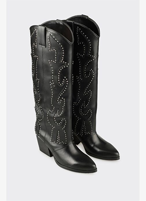 Siyah Deri Kadın Western Çizme - Görsel 3