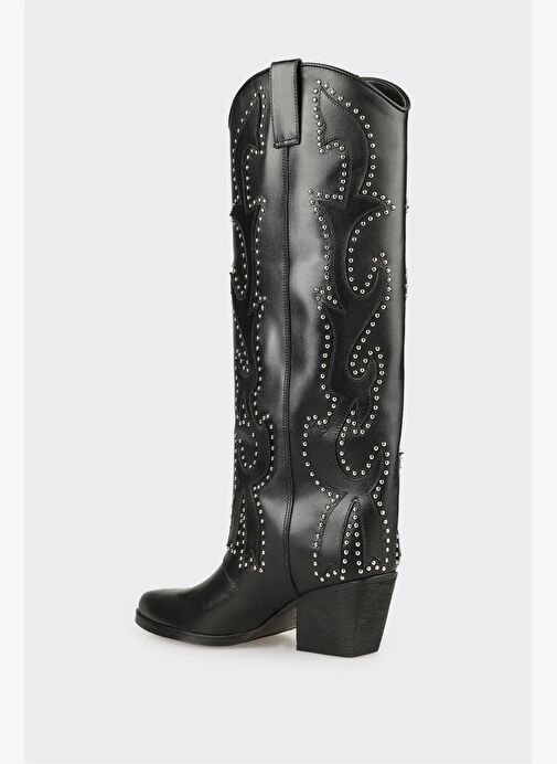 Siyah Deri Kadın Western Çizme - Görsel 4