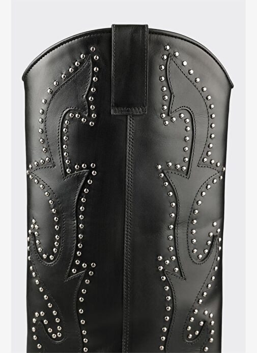 Siyah Deri Kadın Western Çizme - Görsel 5