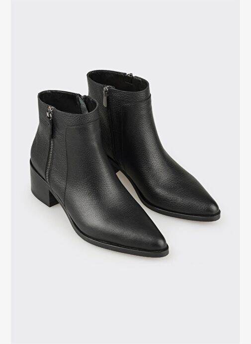 Siyah Deri Kadın Klasik Bot - Görsel 3