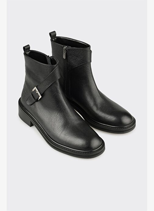 Siyah Deri Kadın Klasik Bot - Görsel 3
