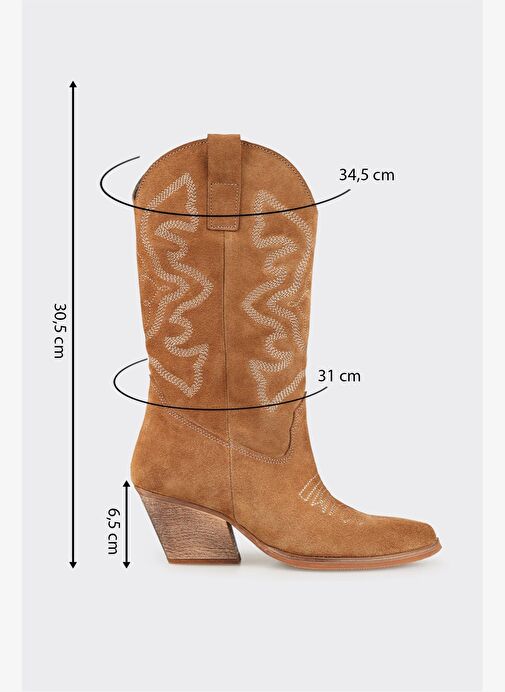 Taba Deri Kadın Western Çizme - Görsel 6