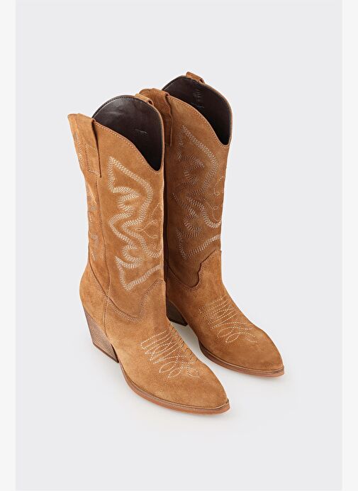 Taba Deri Kadın Western Çizme - Görsel 3