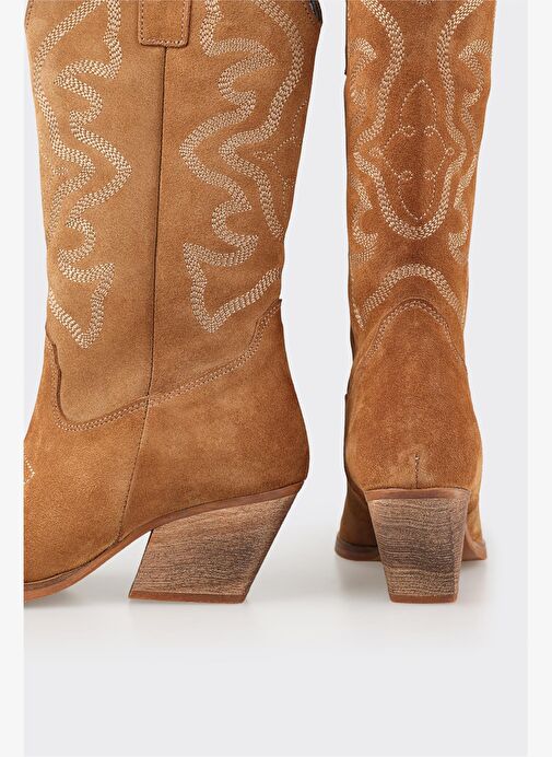 Taba Deri Kadın Western Çizme - Görsel 5