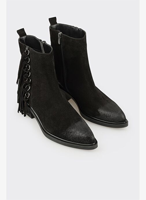 Siyah Deri Kadın Western Bot - Görsel 3