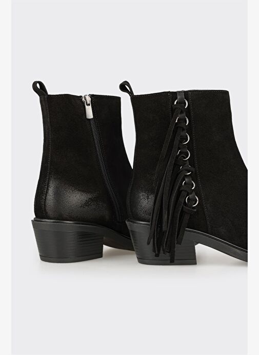 Siyah Deri Kadın Western Bot - Görsel 5