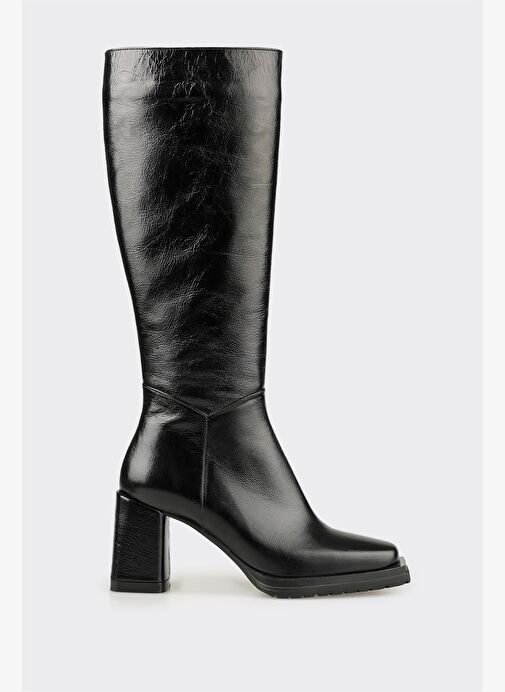 Siyah Deri Kadın Yüksek Topuk Çizme - Görsel 2