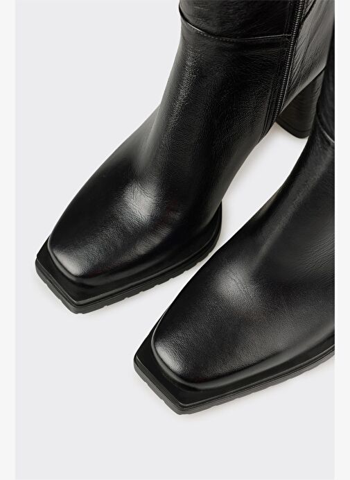 Siyah Deri Kadın Yüksek Topuk Çizme - Görsel 5