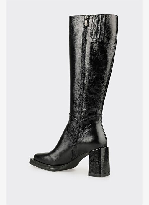 Siyah Deri Kadın Yüksek Topuk Çizme - Görsel 4