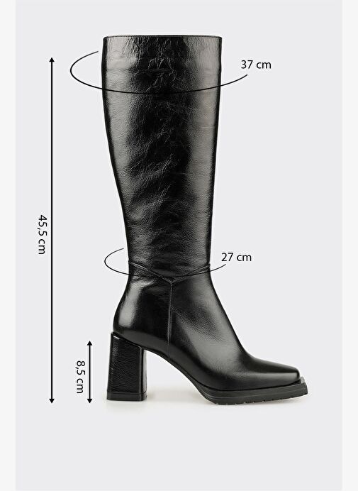 Siyah Deri Kadın Yüksek Topuk Çizme - Görsel 6
