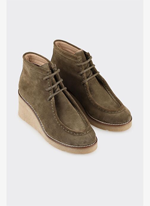 Haki Deri Kadın Klasik Bot - Görsel 3