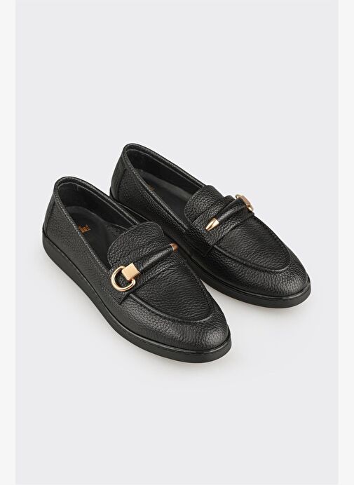 Siyah Deri Kadın Günlük Ayakkabı - Görsel 3