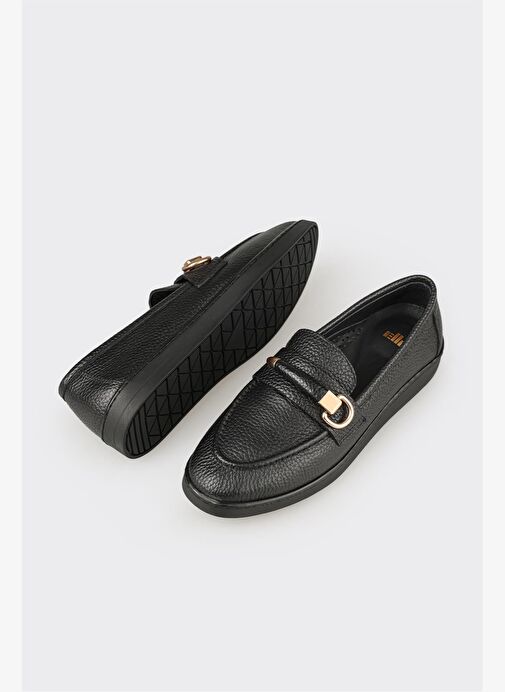 Siyah Deri Kadın Günlük Ayakkabı - Görsel 4