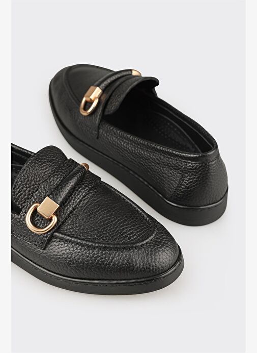 Siyah Deri Kadın Günlük Ayakkabı - Görsel 6