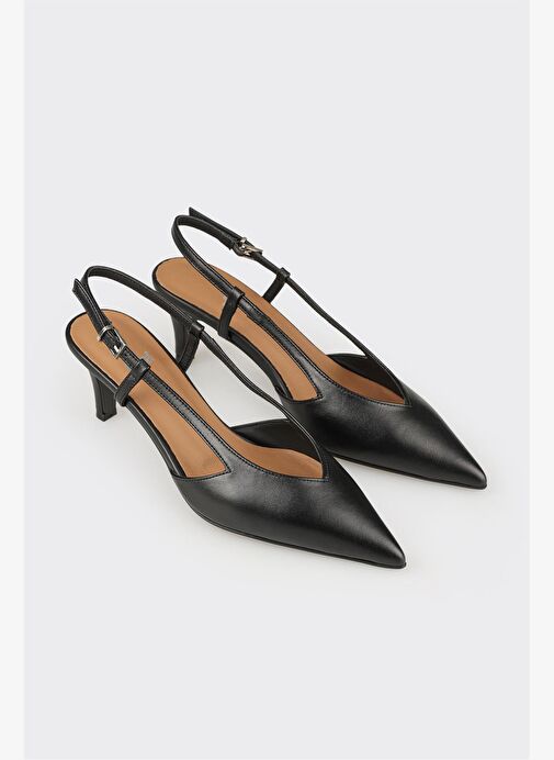 Siyah Deri Kadın Topuklu Ayakkabı - Görsel 3