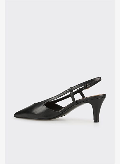 Siyah Deri Kadın Topuklu Ayakkabı - Görsel 4