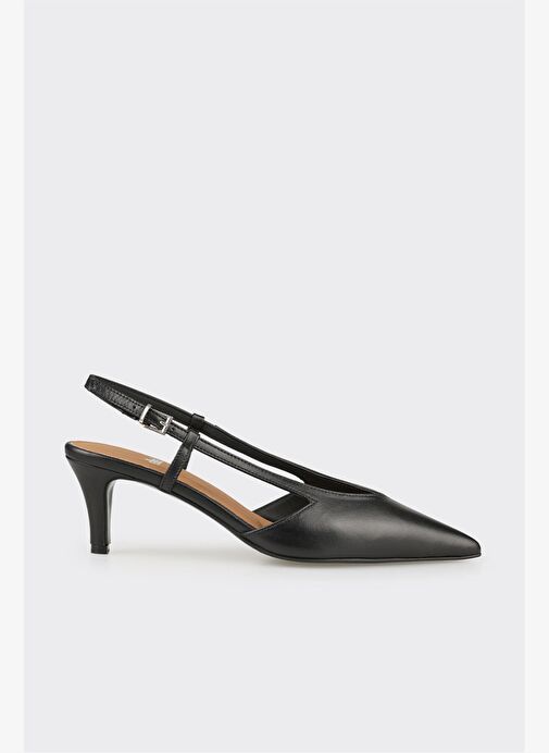Siyah Deri Kadın Topuklu Ayakkabı - Görsel 2