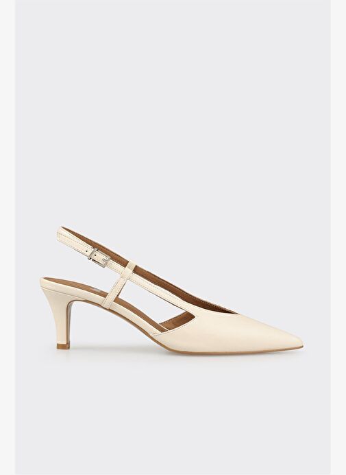 Ekru Deri Kadın Topuklu Ayakkabı - Görsel 2