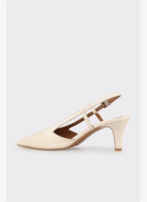 Ekru Deri Kadın Topuklu Ayakkabı - Görsel 4