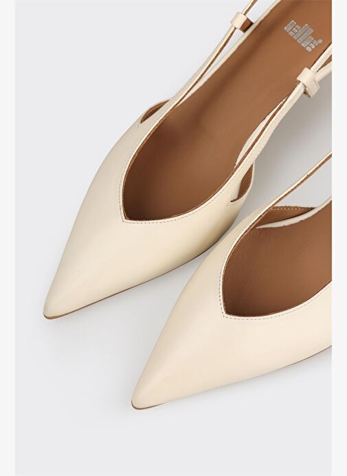 Ekru Deri Kadın Topuklu Ayakkabı - Görsel 5