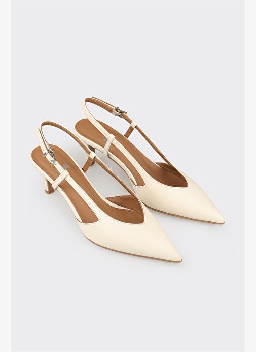 Ekru Deri Kadın Topuklu Ayakkabı - Görsel 3