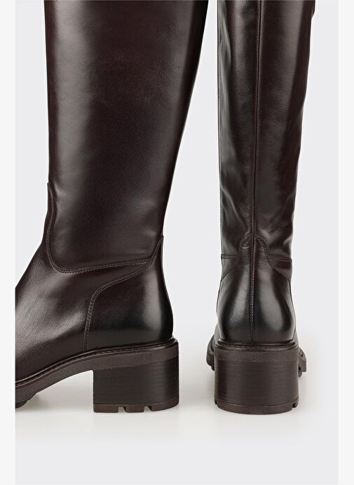 Kahve Deri Kadın Topuklu Çizme - Görsel 5