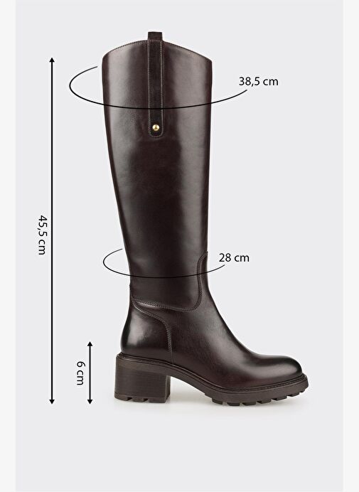 Kahve Deri Kadın Topuklu Çizme - Görsel 6