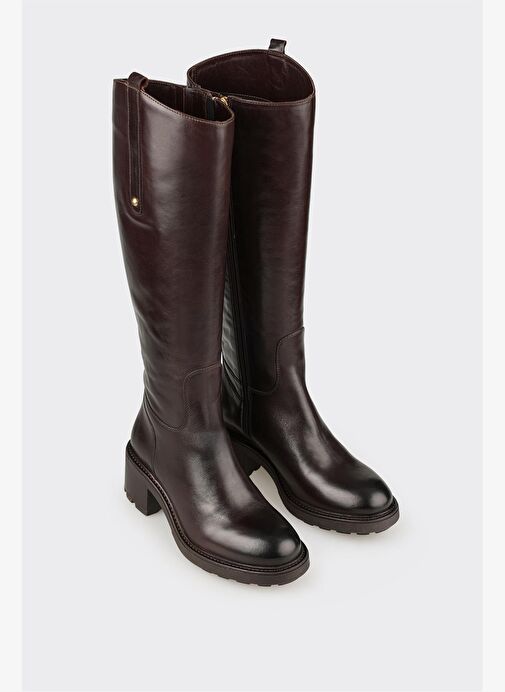 Kahve Deri Kadın Topuklu Çizme - Görsel 3