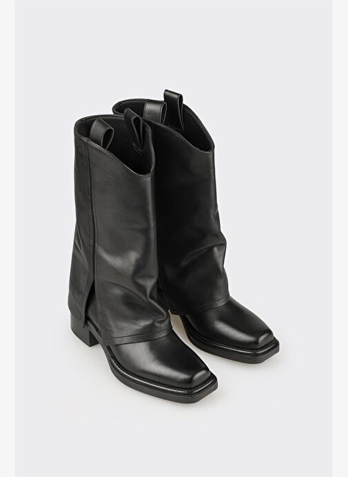 Siyah Deri Kadın Western Çizme - Görsel 3