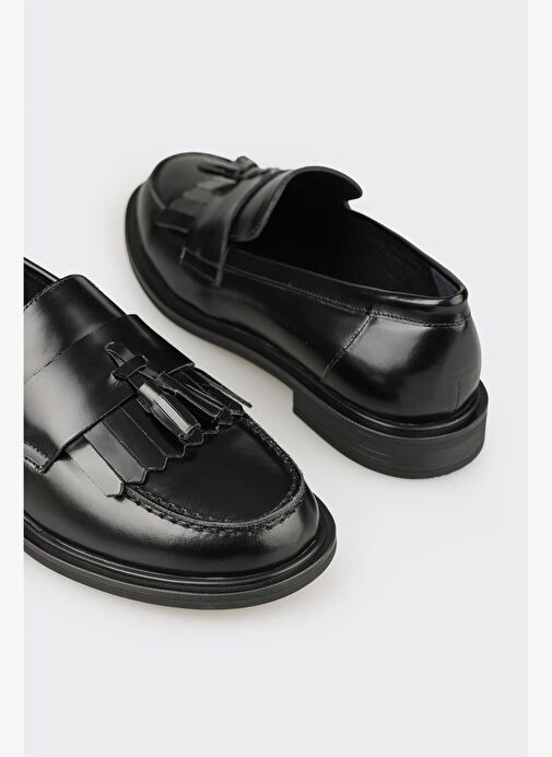 Siyah Deri Kadın Günlük Loafer - Görsel 6