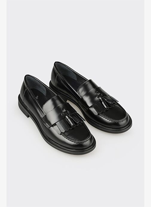 Siyah Deri Kadın Günlük Loafer - Görsel 3