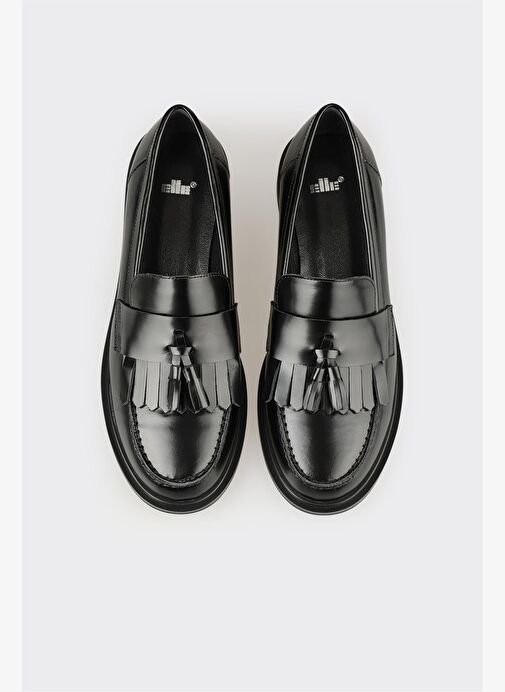 Siyah Deri Kadın Günlük Loafer - Görsel 5