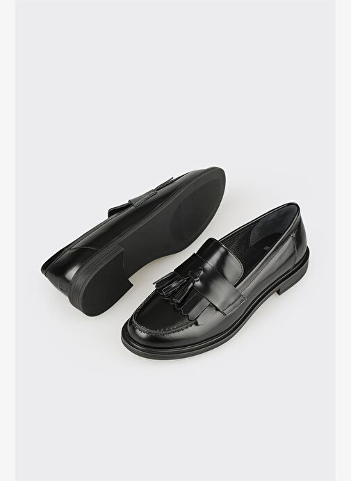 Siyah Deri Kadın Günlük Loafer - Görsel 4