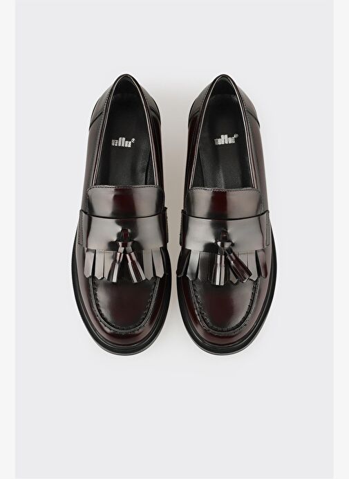 Bordo Deri Kadın Günlük Loafer - Görsel 5