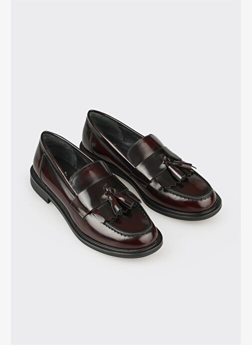 Bordo Deri Kadın Günlük Loafer - Görsel 3