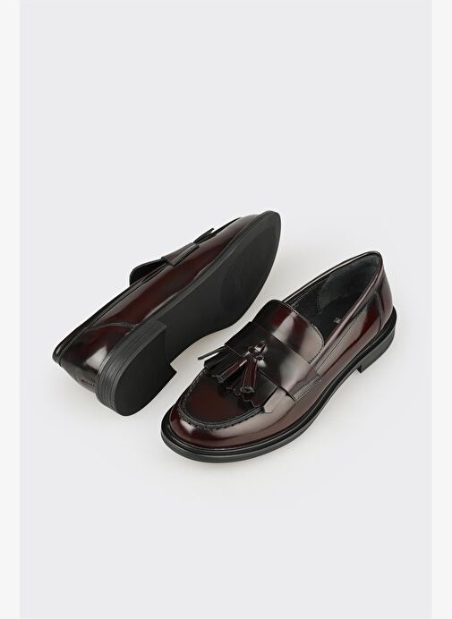 Bordo Deri Kadın Günlük Loafer - Görsel 4