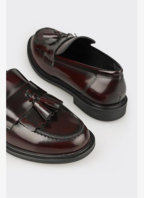 Bordo Deri Kadın Günlük Loafer - Görsel 6
