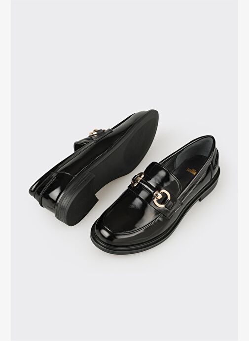 Siyah Deri Kadın Günlük Loafer - Görsel 4