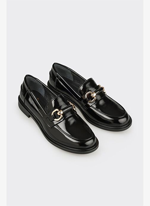 Siyah Deri Kadın Günlük Loafer - Görsel 3