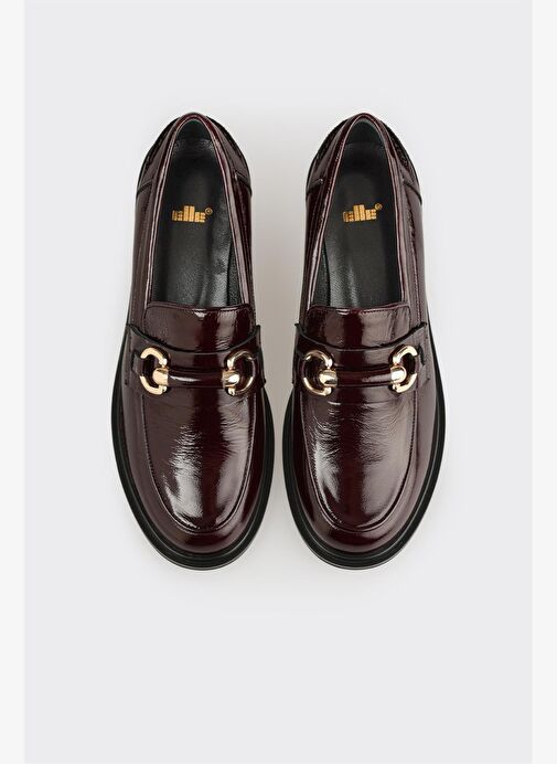 Bordo Deri Kadın Günlük Loafer - Görsel 5