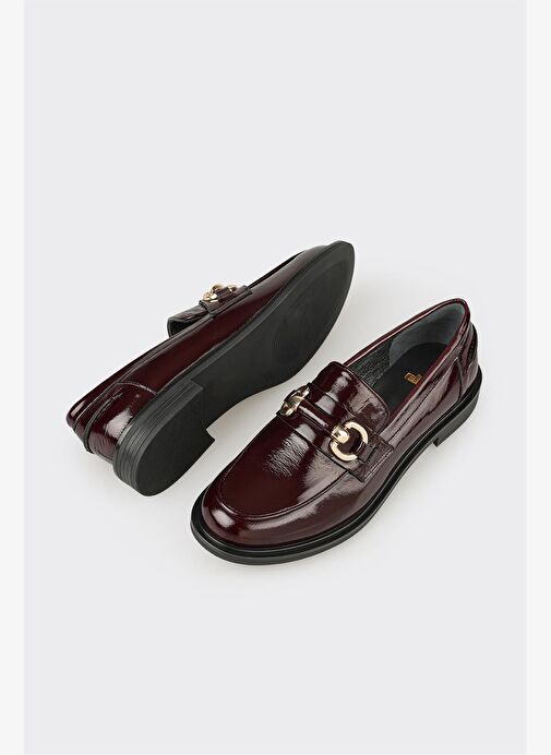 Bordo Deri Kadın Günlük Loafer - Görsel 4