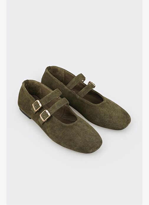 Haki Deri Kadın Günlük Ayakkabı - Görsel 3